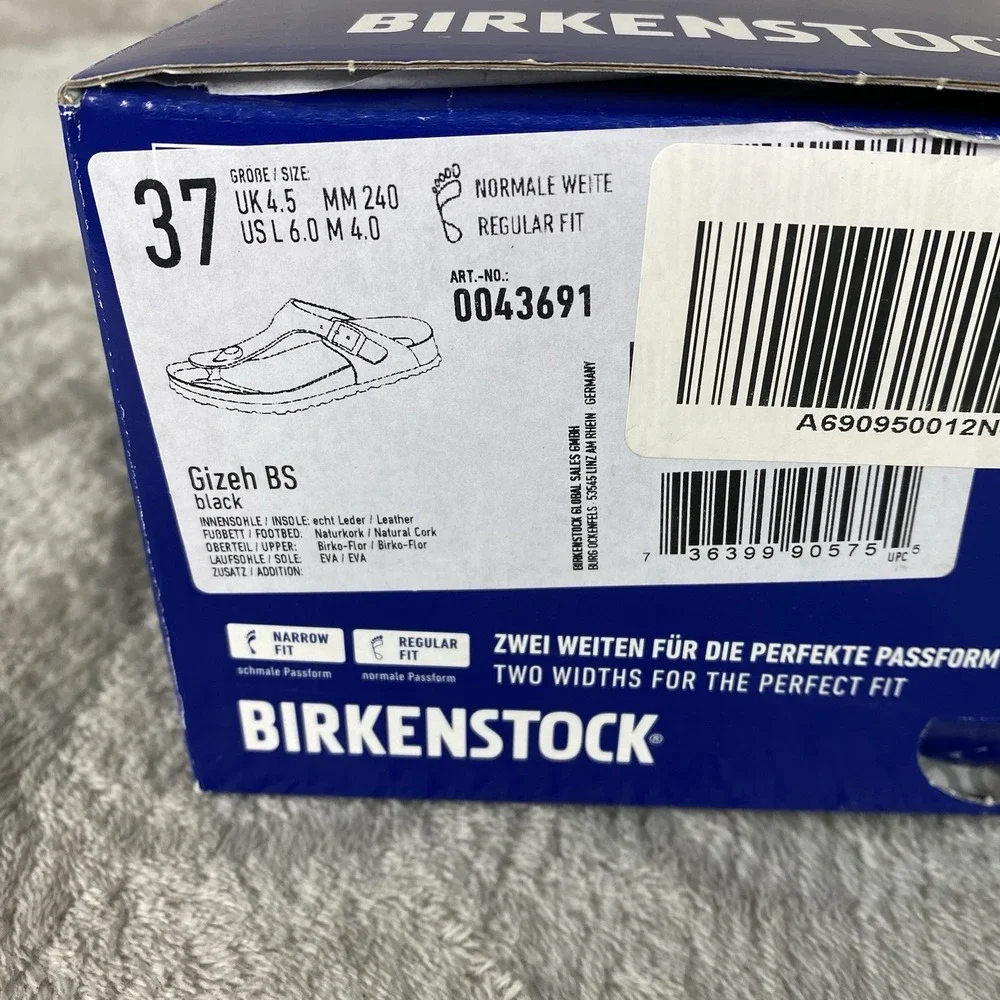 Birkenstock Gizeh Sandals Womens US 6 EU 37 Black Birko-Flor Regular Fit NEW